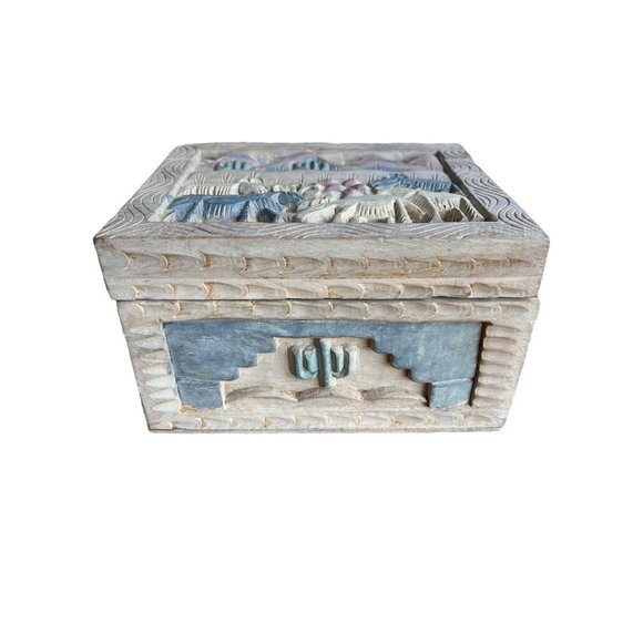 Carved Trinket Box set of 2 cactus safari mountains desert Tiawan - Picture 8 of 12